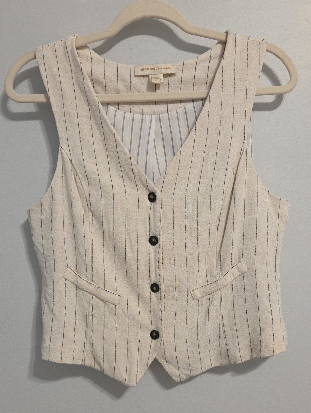 Monteau Cream Pinstripe Button-Front Vest